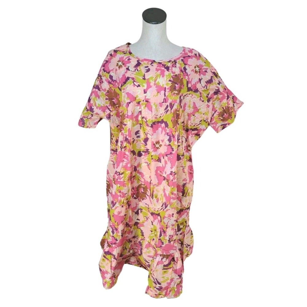 Cozee Corner VTG Spring Floral Mumu Pale Pink Patio Dress Midi Women's Size 2X - Picture 3 of 7